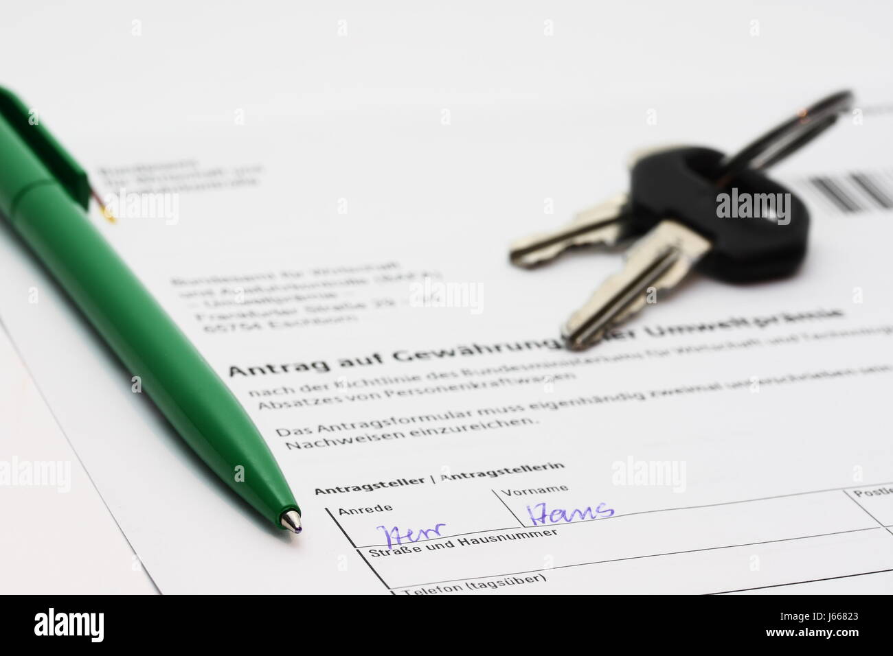 green proposal application form green car automobile vehicle means of travel Stock Photo
