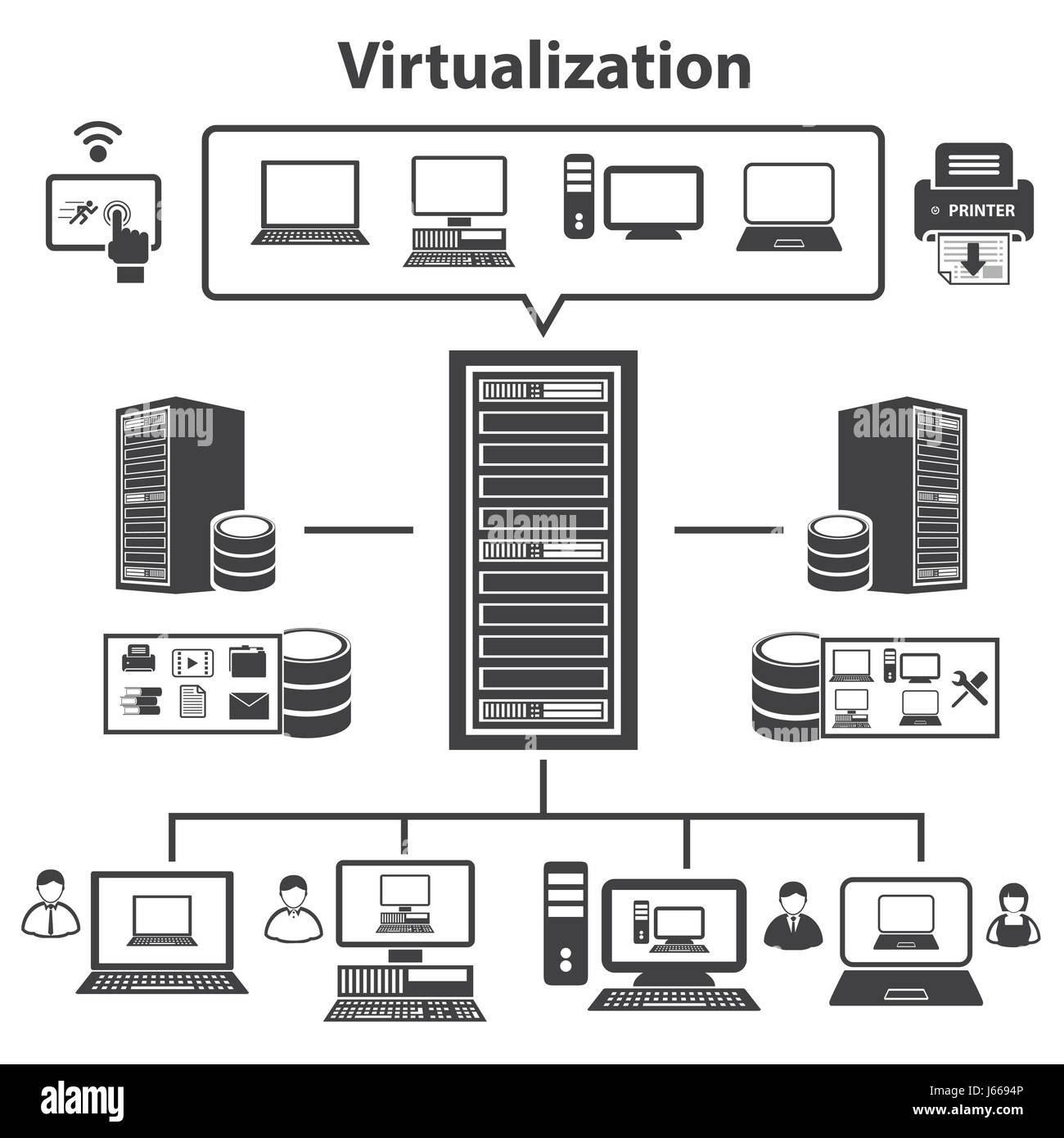 Big Data icons set, Virtualization computing Stock Vector