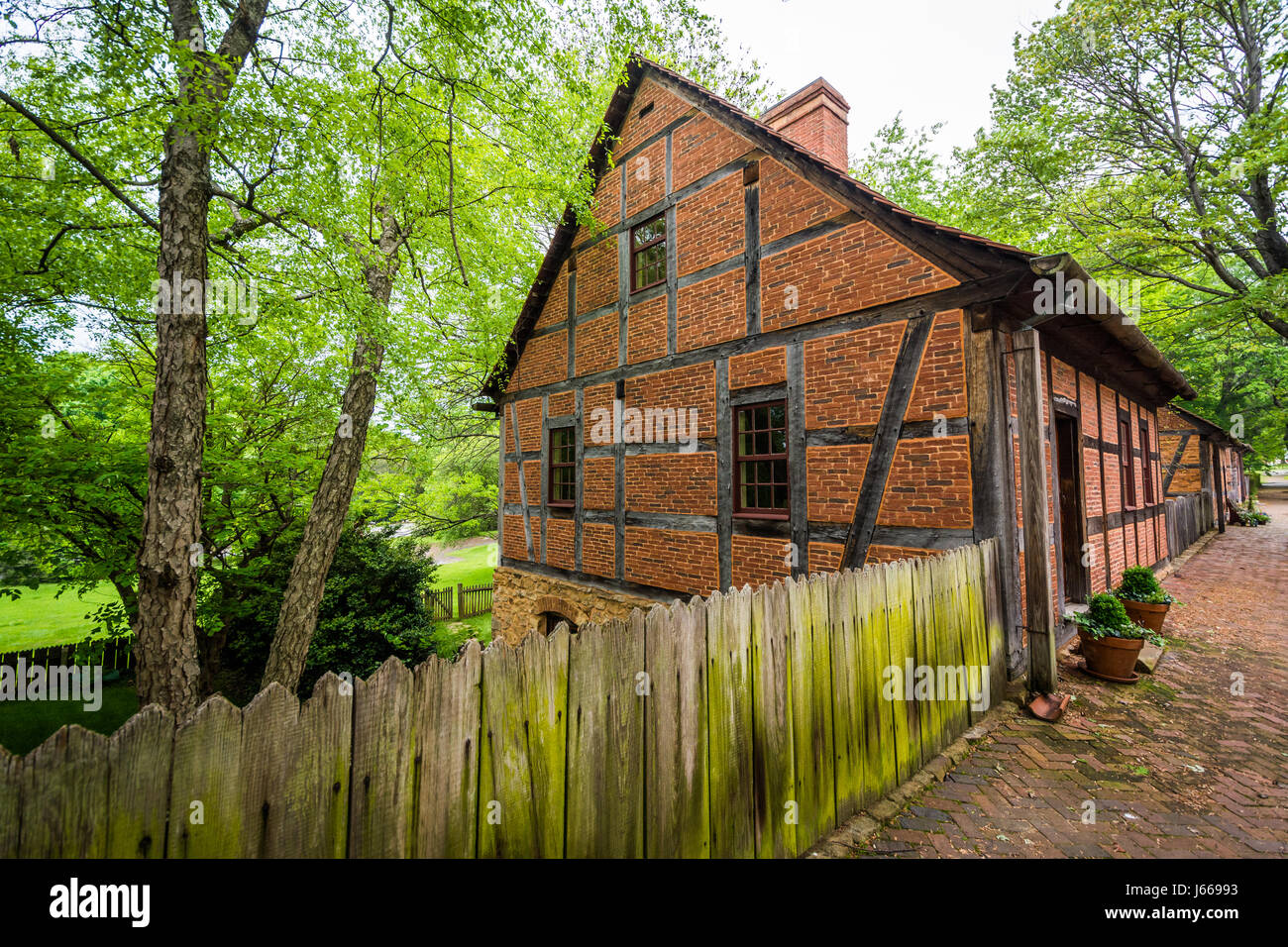 Historic brick building in Old Salem, in WinstonSalem, North Carolina