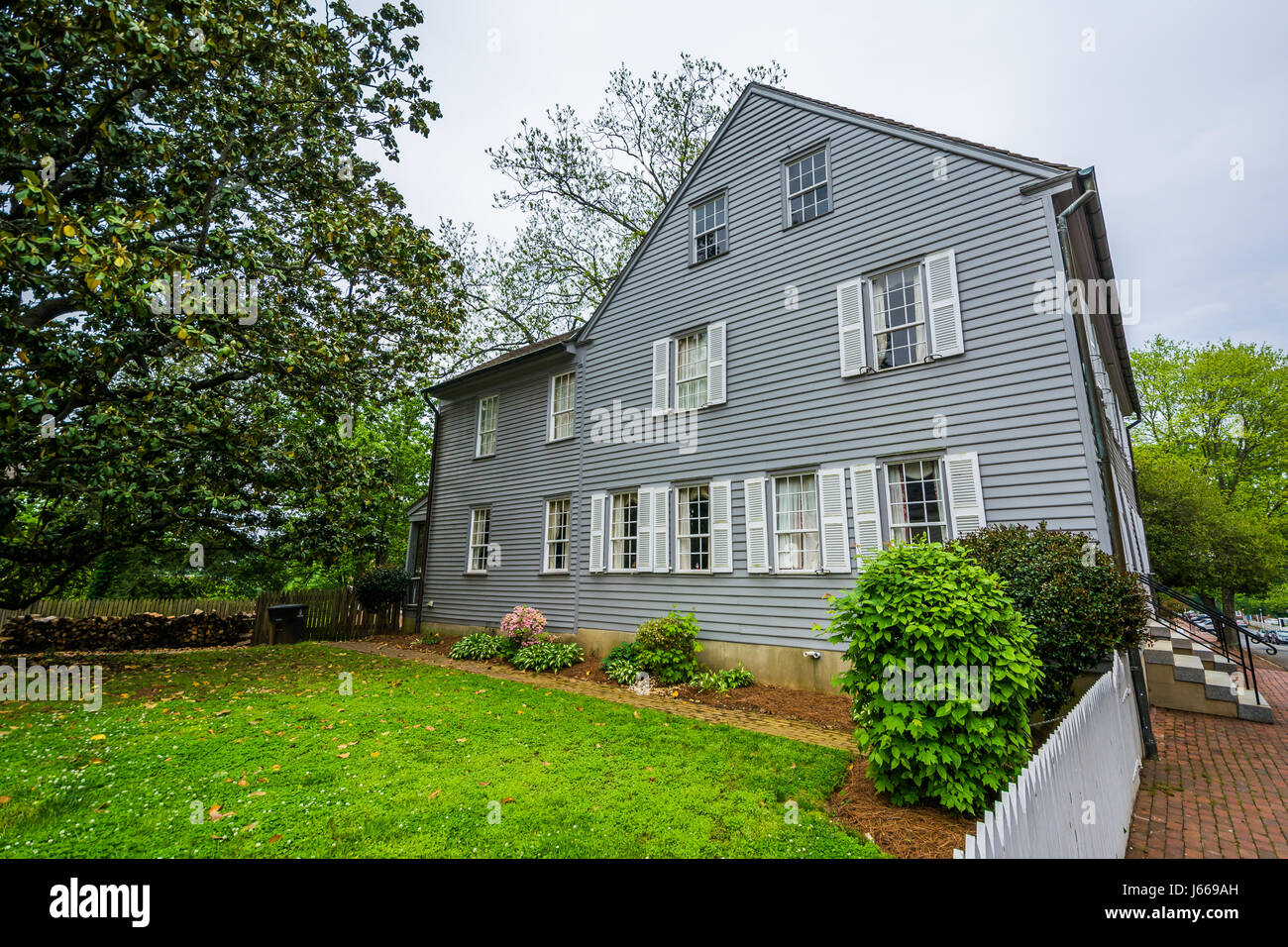 House and yard in Old Salem, WinstonSalem, North Carolina Stock Photo
