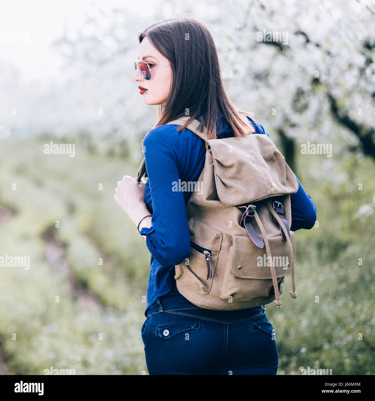 Young woman walking in nature Stock Photo