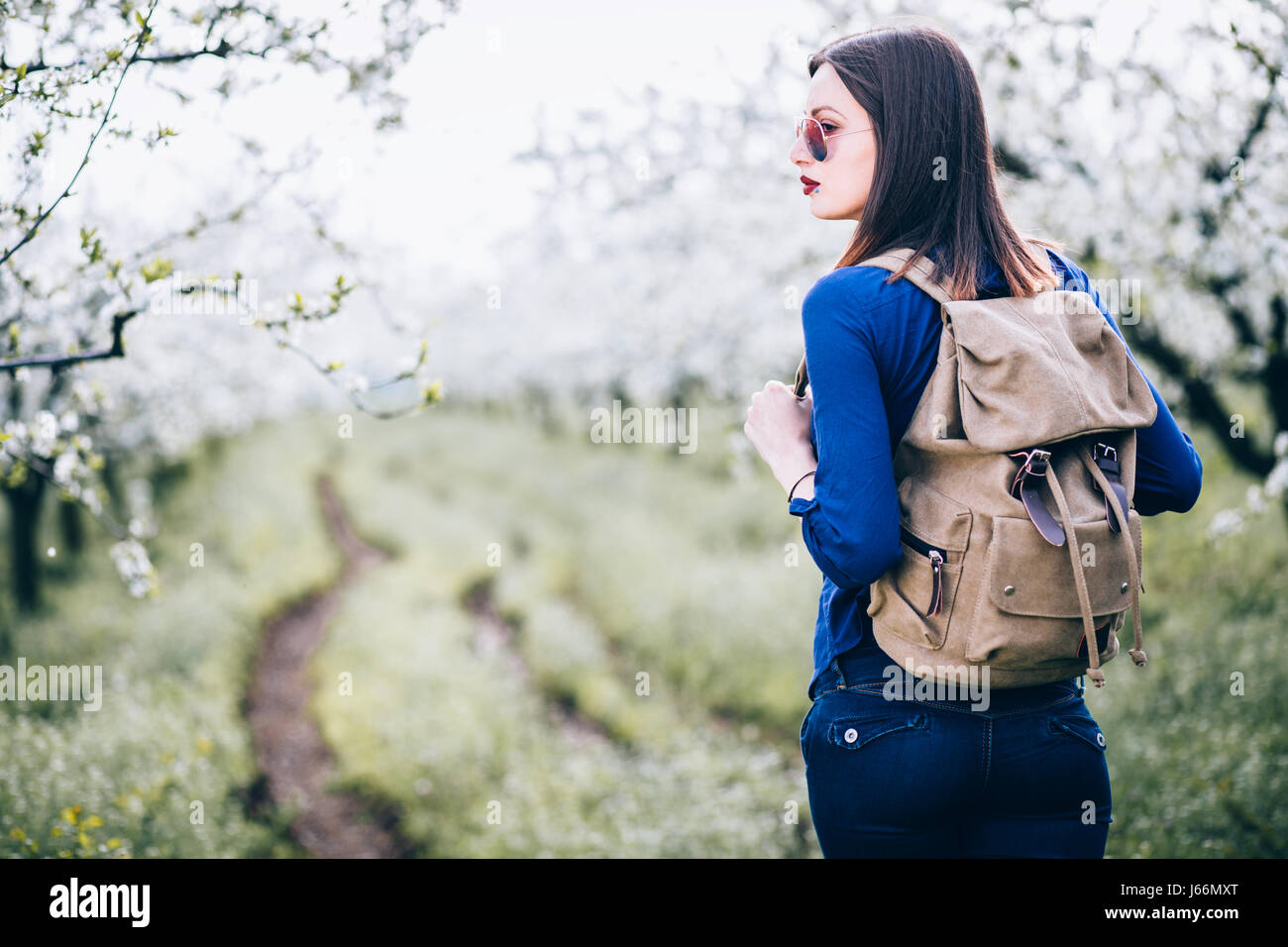 Young woman walking in nature Stock Photo