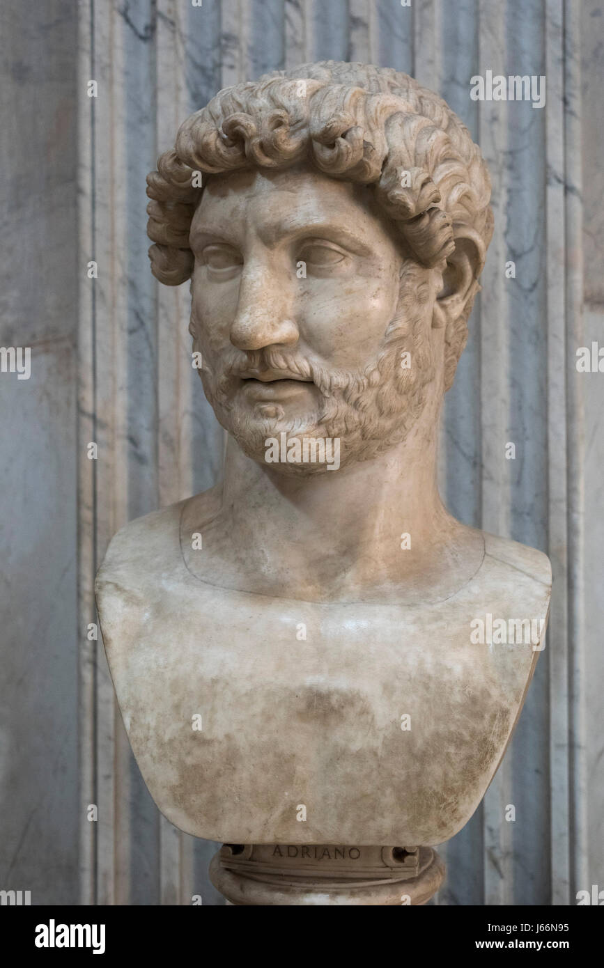 Rome. Italy. Bust portrait of Roman Emperor Hadrian (76-138 A.D.), the Round Hall, Pio Clementino Museum, Vatican Museums. Musei Vaticani. Stock Photo