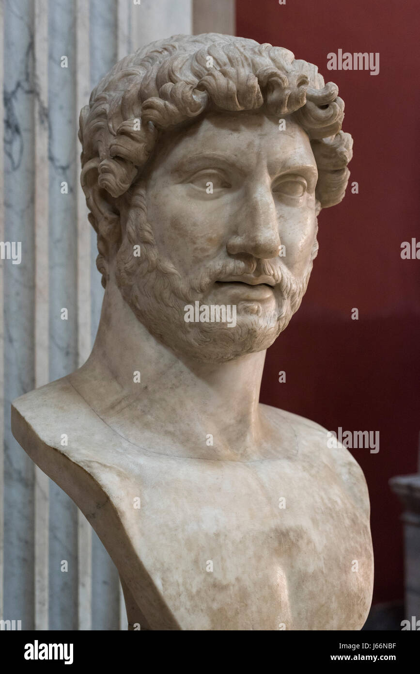 Rome. Italy. Bust portrait of Roman Emperor Hadrian (76-138 A.D.), the Round Hall, Pio Clementino Museum, Vatican Museums. Musei Vaticani. Stock Photo