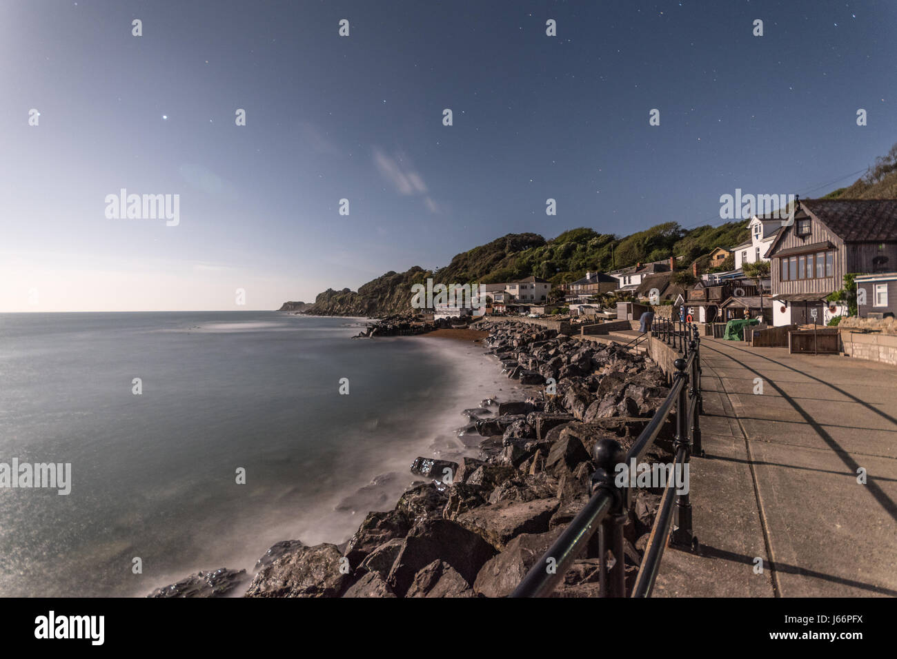 Moonlight shadows at Steephill Cove Stock Photo