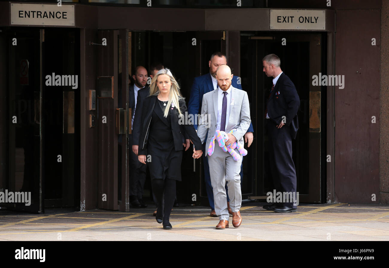 Rebecca and Glen Youens, the parents of Violet-Grace Youens who was killed in a hit-and-run crash, outside Liverpool Crown Court after driver Aidan McAteer was jailed for nine years and four months. Stock Photo