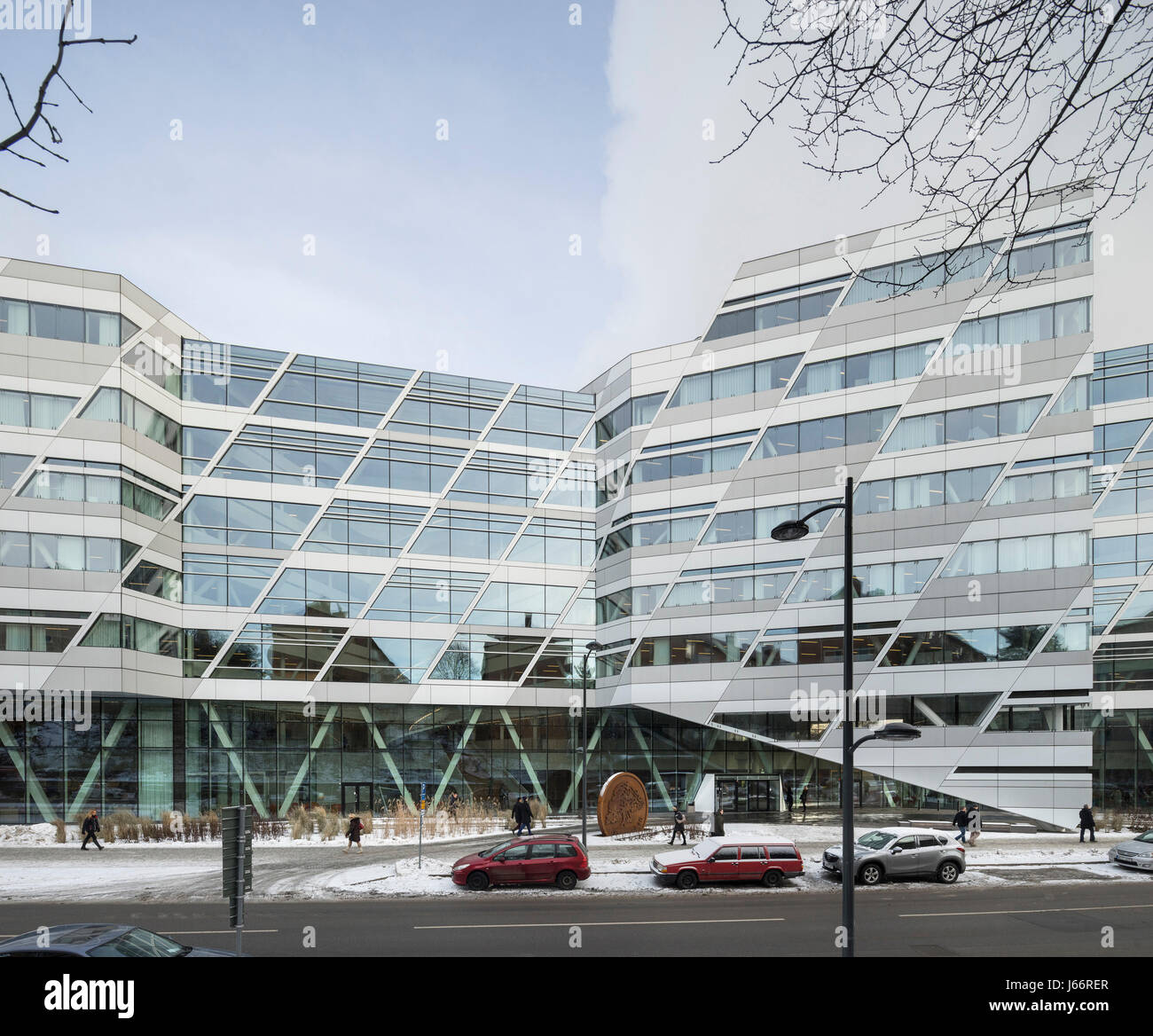 Entrance elevation across street. Swedbank Head Office Stockholm, Stockholm,  Sweden. Architect: 3xn architects, 2015 Stock Photo - Alamy
