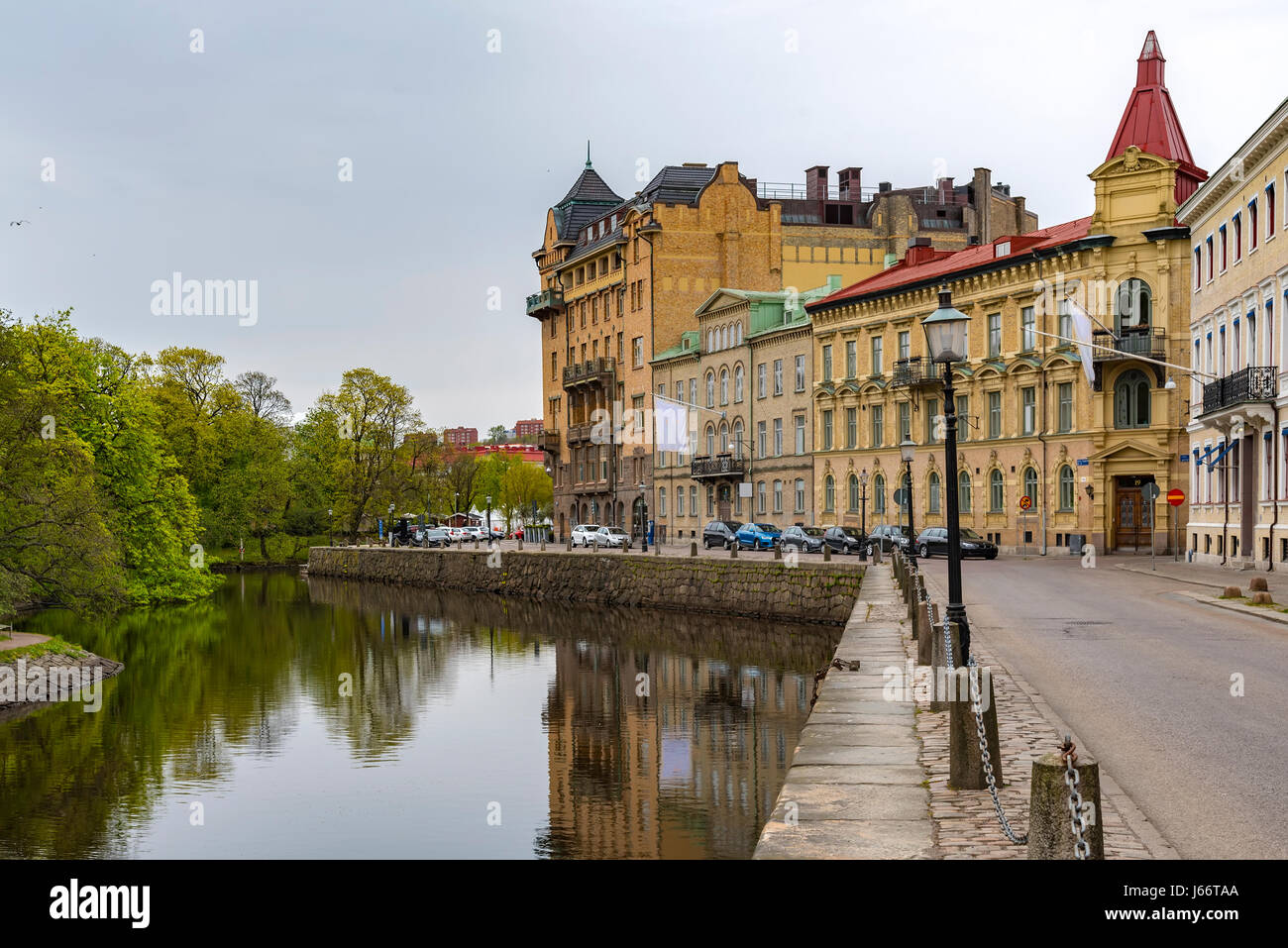 A typical city scene from the main canal that runs through Gothenburg in Sweden. Stock Photo