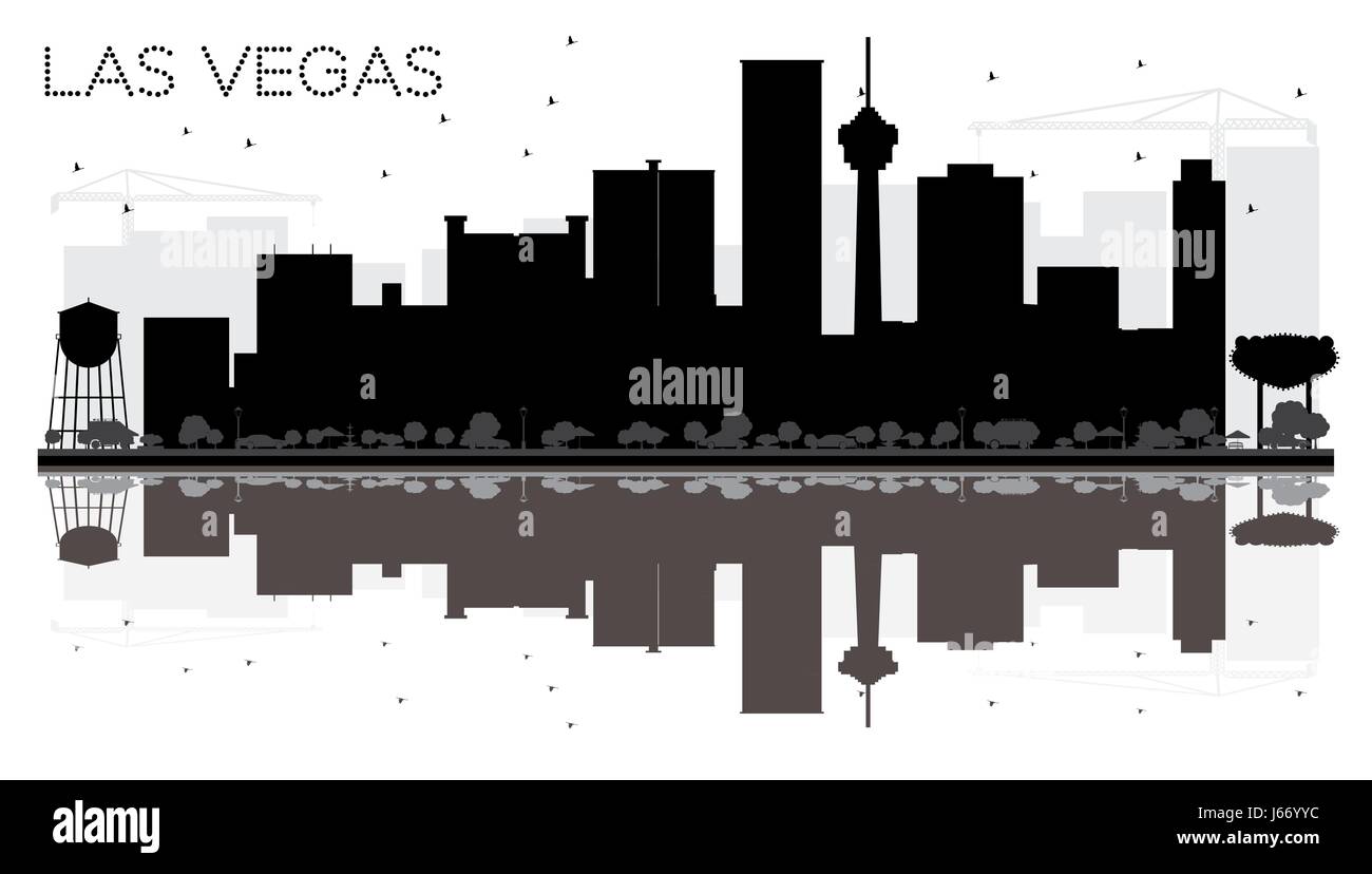 Las Vegas City skyline black and white silhouette with reflections. Vector illustration. Simple flat concept for tourism presentation, banner, placard Stock Vector