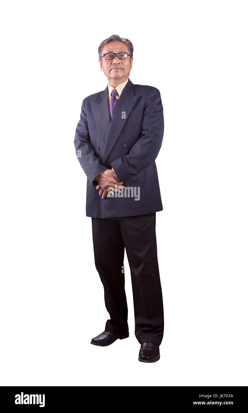 portrait of senior asian business man standing with smiling face ...