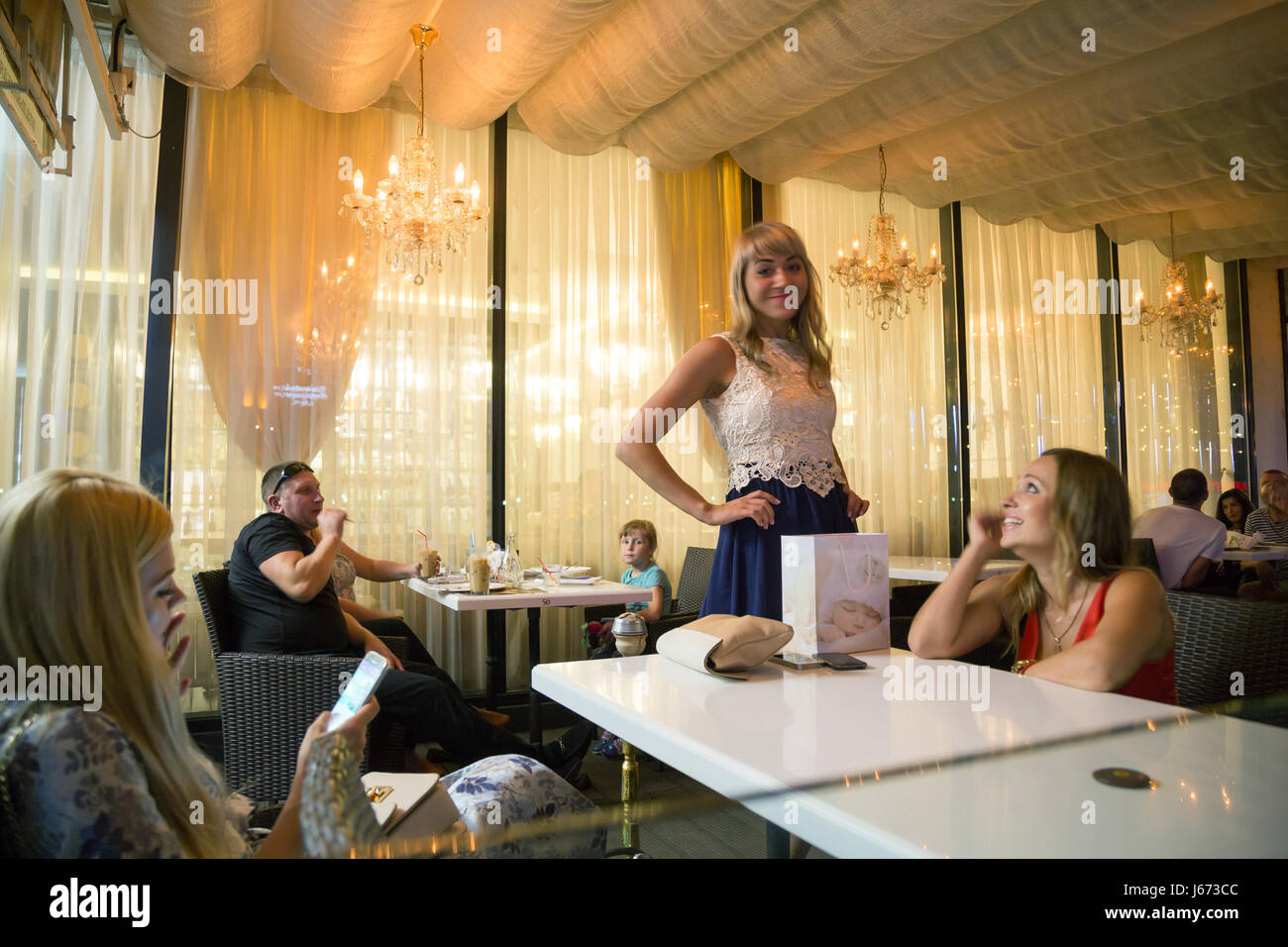 Tiraspol, Moldova, young women in the restaurant Mafia Stock Photo