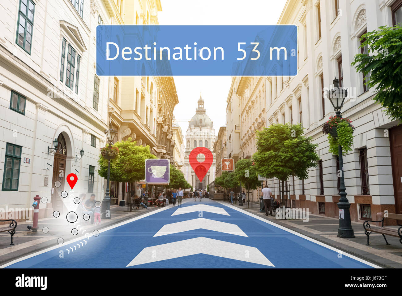 Augmented reality technology , Virtual Navigation concept. Graphic of AR or  VR application screen to show destination place Stock Photo - Alamy