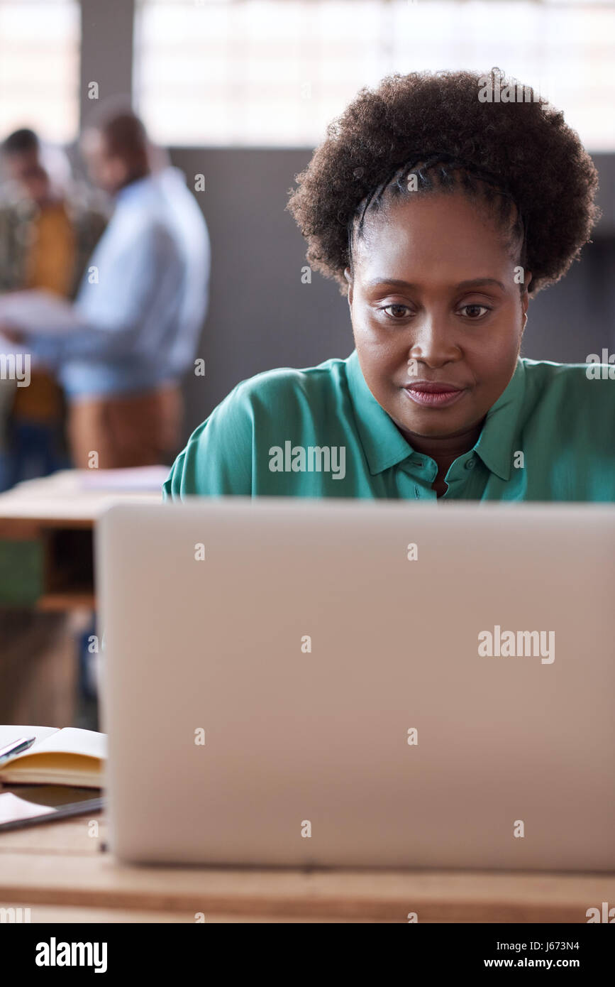 Young African businesswoman working on a laptop in an office Stock ...