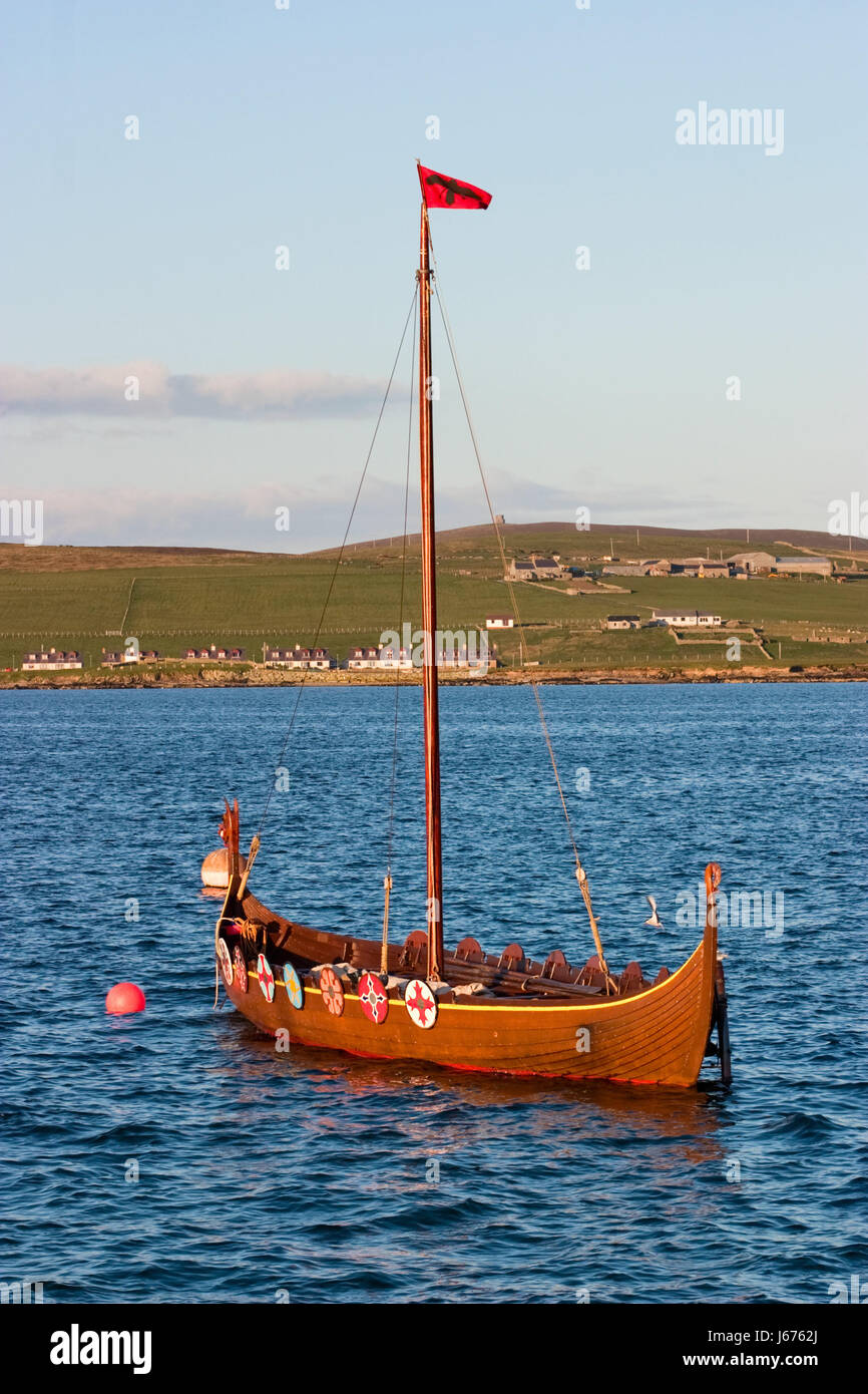 sailing boat sailboat boat britain viking ship salt water sea ocean water Stock Photo