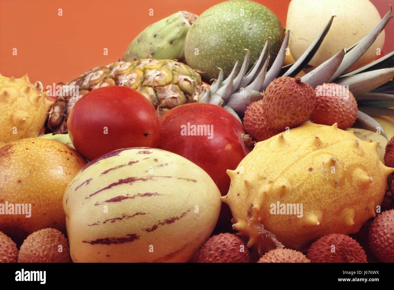 health progenies fruits fruit exotic tropical mix vegetables many orange food Stock Photo