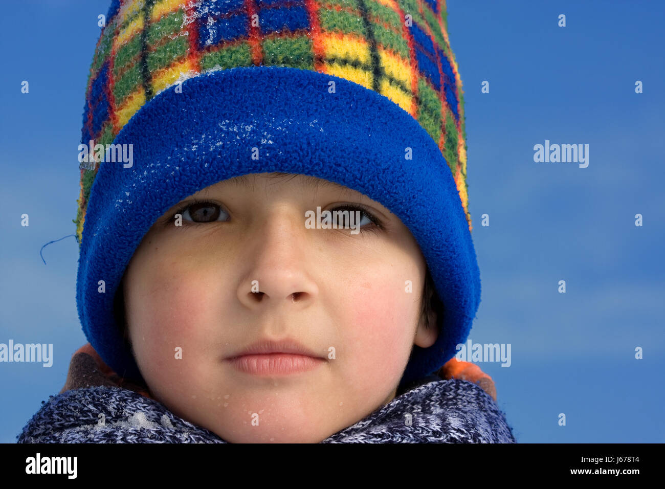 blue winter portrait small tiny little short delighted unambitious enthusiastic Stock Photo