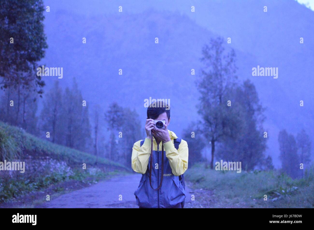 Photographer in Mt. Bromo, East Java, Indonesia Stock Photo