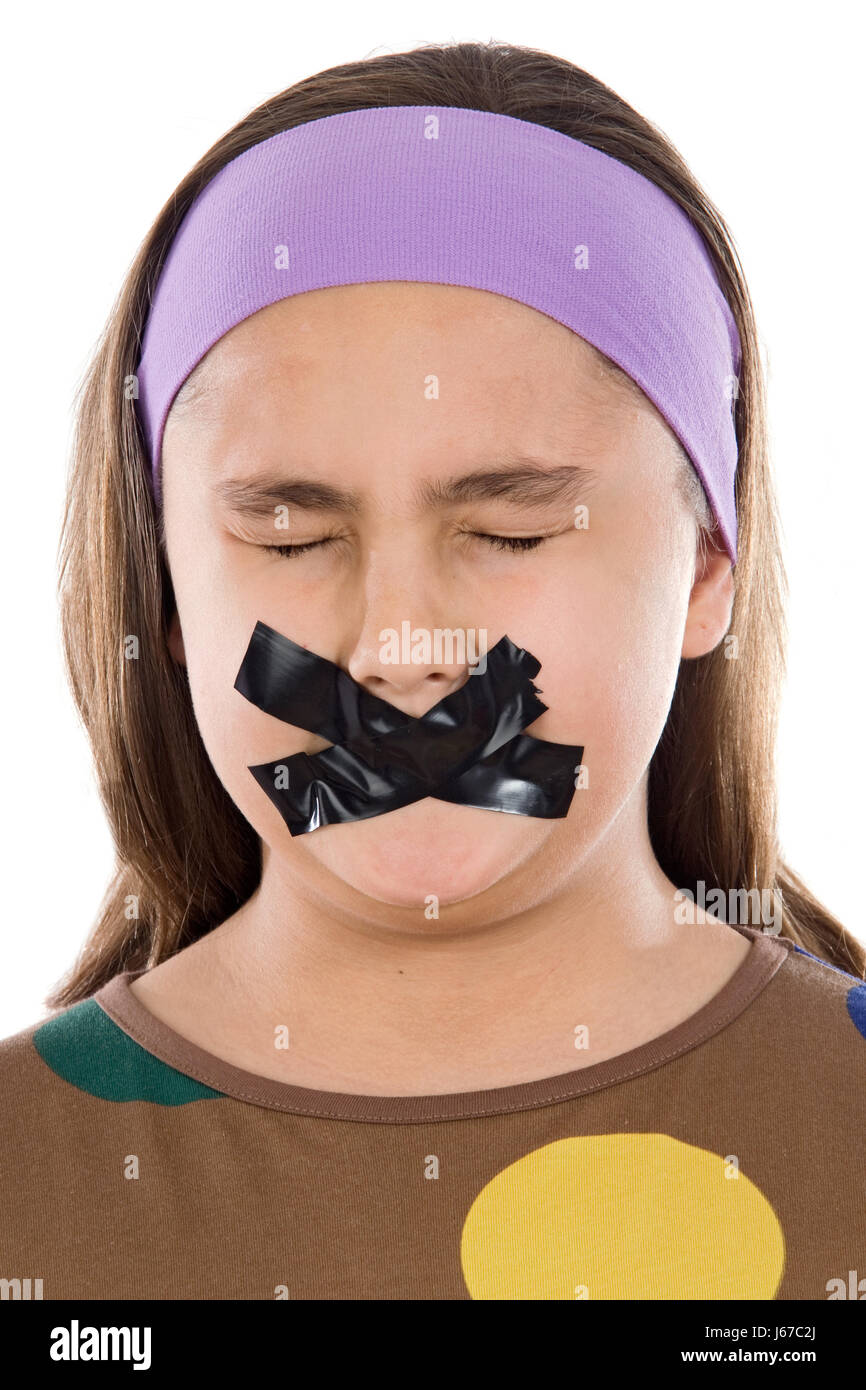 mouth muzzle gag enthusiasm amusement enjoyment joy joke pleasure fun girl Stock Photo