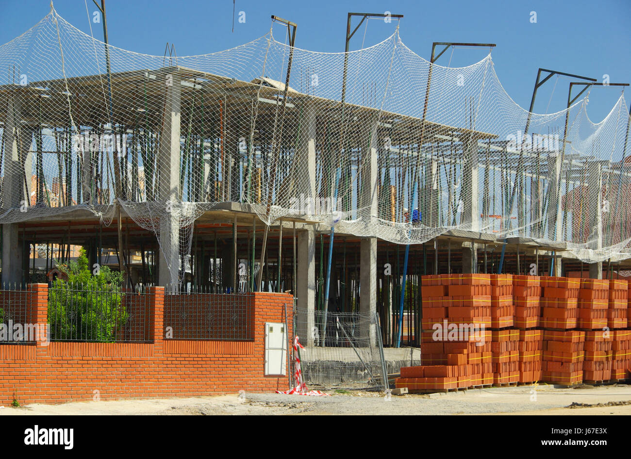 house building scaffold scaffolding construction site blue house ...