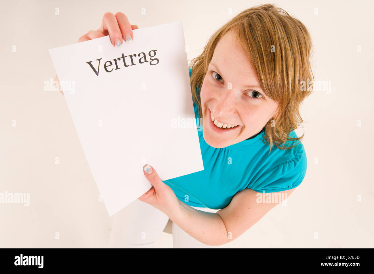 woman contract person contented success gesticulate laugh laughs laughing twit Stock Photo