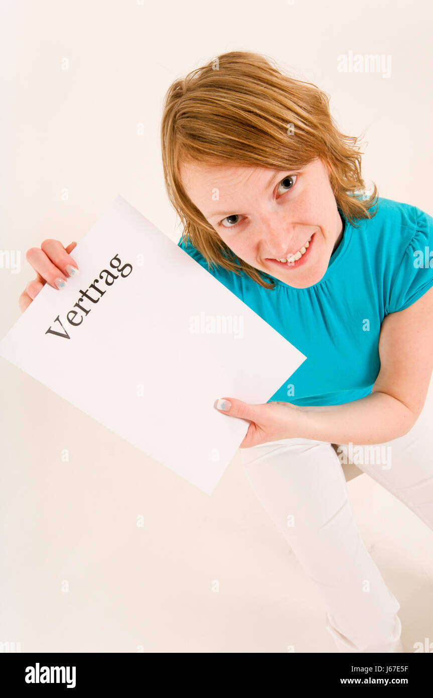 woman show contract happy Stock Photo