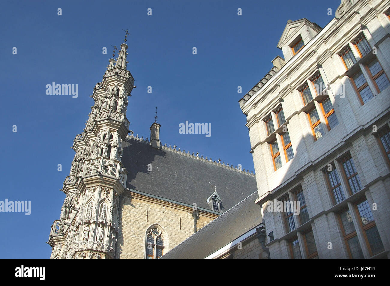 town hall belgium style of construction architecture architectural style lions Stock Photo