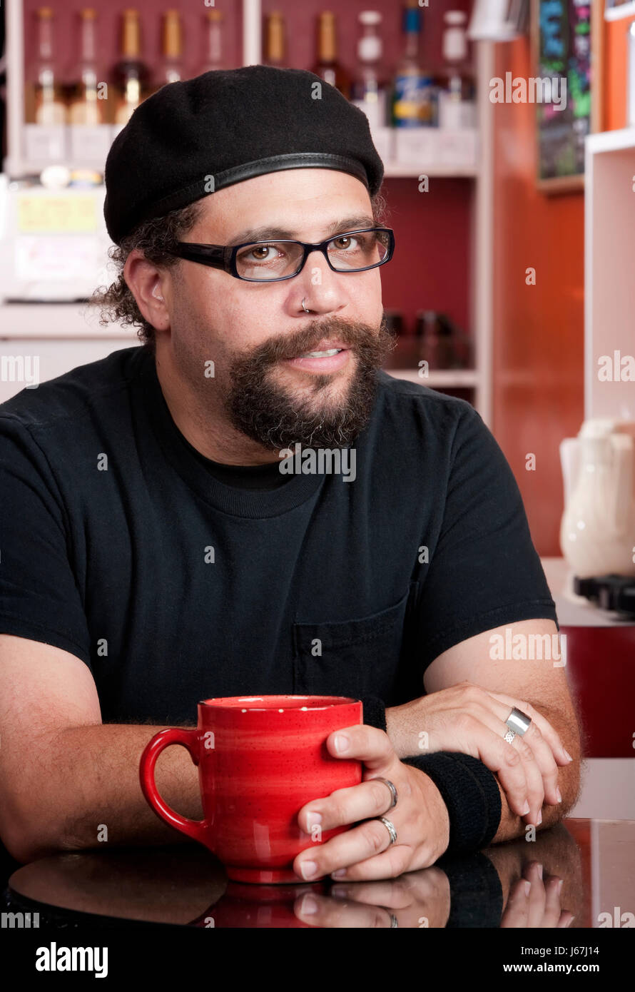 tea male masculine adult beard adults beret coffee man cafe restaurant