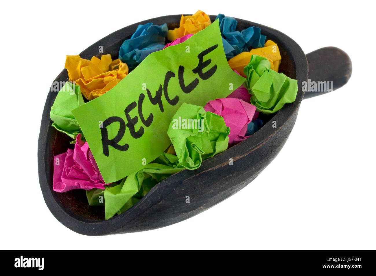 scoop crumpled sheet of paper paper blue green wood horizontal