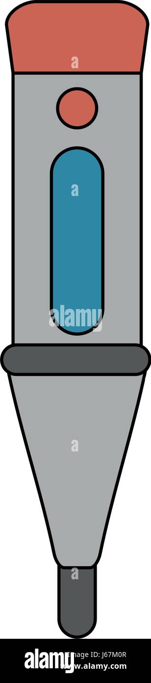 color image cartoon digital thermometer with button Stock Vector