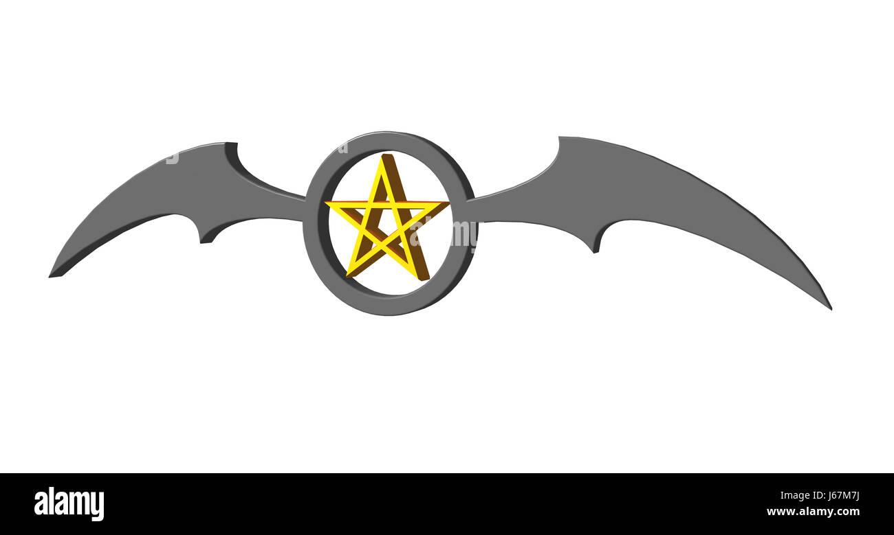 ring wing bat pentacle pentagram sign signal illustration satan halloween Stock Photo