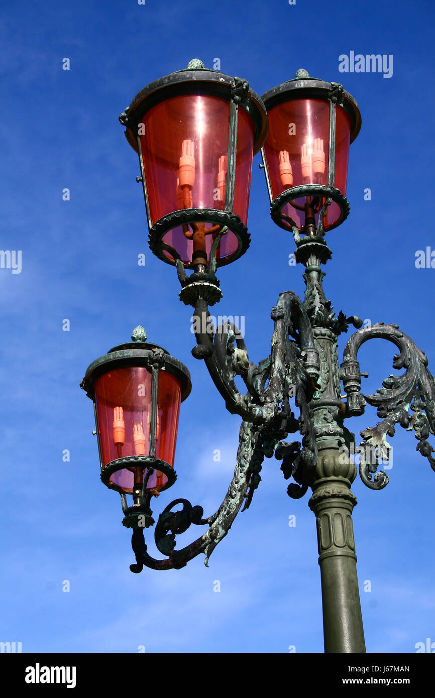 blue romantic ornament lantern glassy firmament sky red lighting illumination Stock Photo