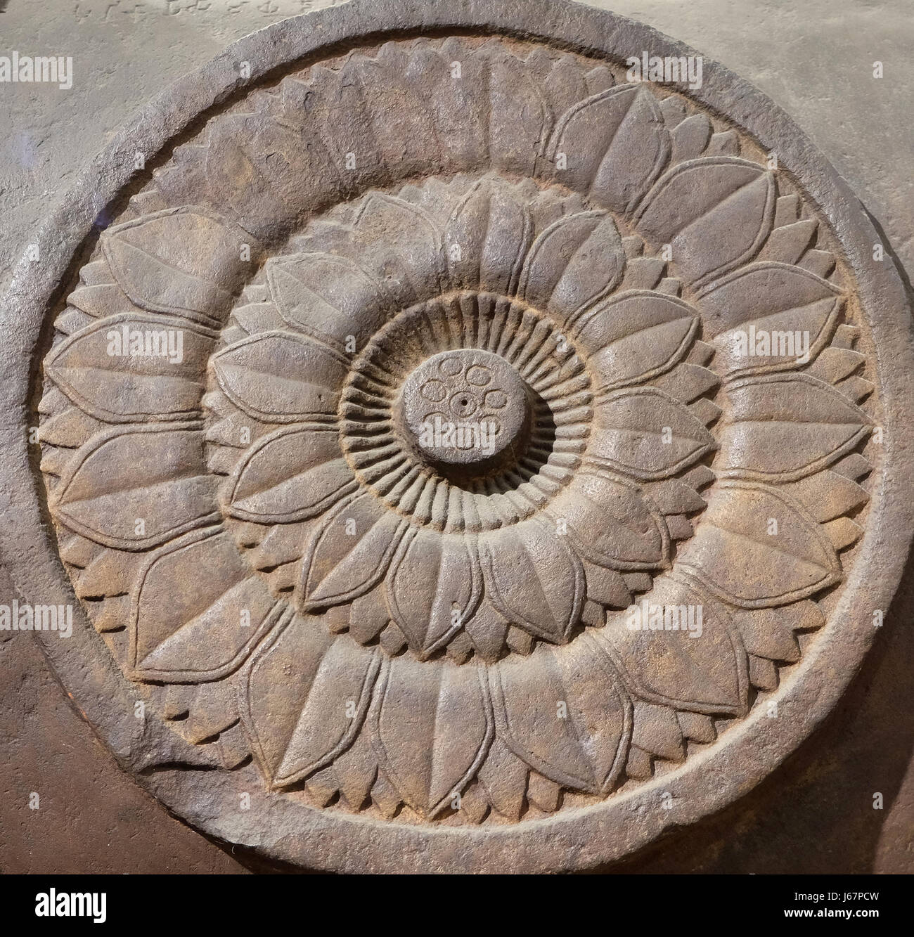 Bharhut buddhist stupa, from 2th century now exposed in the Indian Museum in Kolkata, West Bengal, India Stock Photo