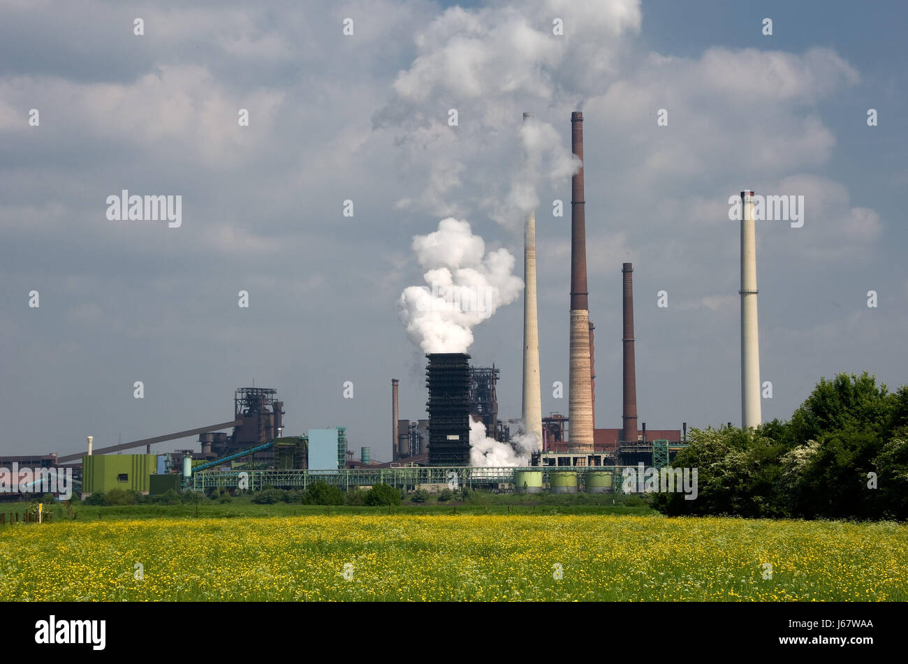 steel mill furnace smelting works Ruhr district heavy industry meadow nature Stock Photo