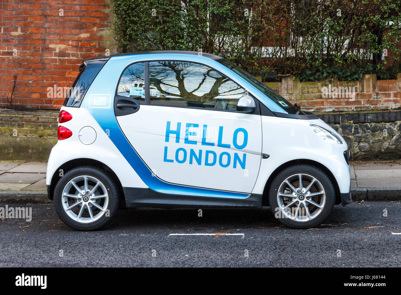 'Hello London' Smart Car, Car2Go car sharing scheme, London, UK Stock Photo