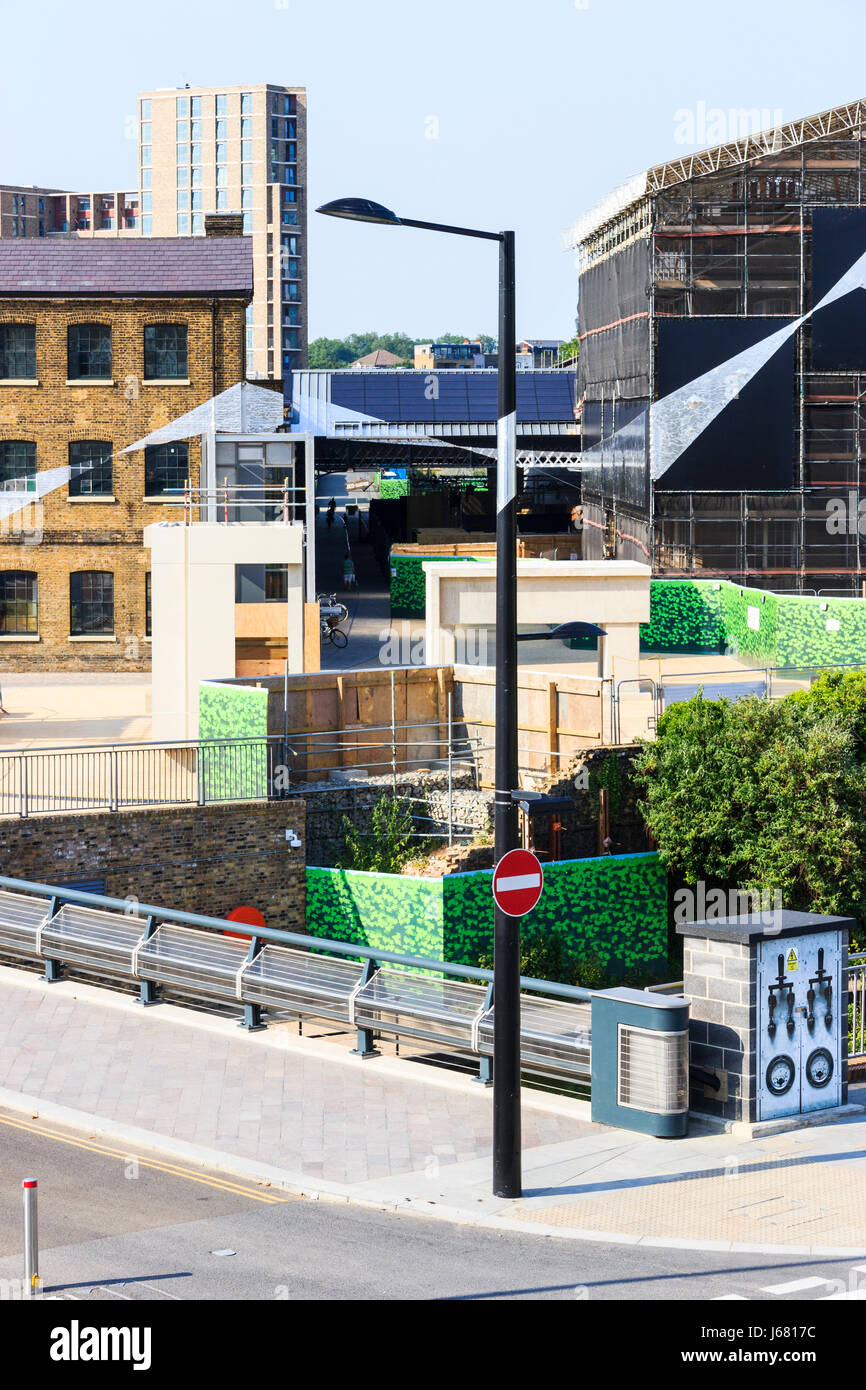 View of Granary Square and canal from the King's Cross viewing platform during the area's redevelopment, London, UK, 2013 Stock Photo