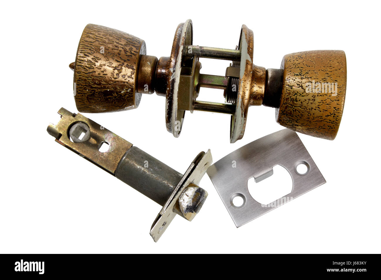 Door Knobs And Parts On White Background Stock Photo