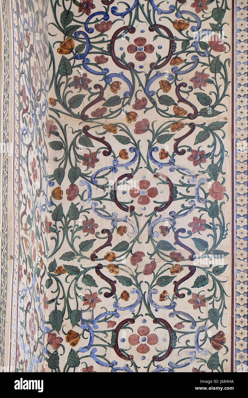 Wall paintings in the Chandra Mahal, Jaipur City Palace in Jaipur, Rajasthan, India, on February