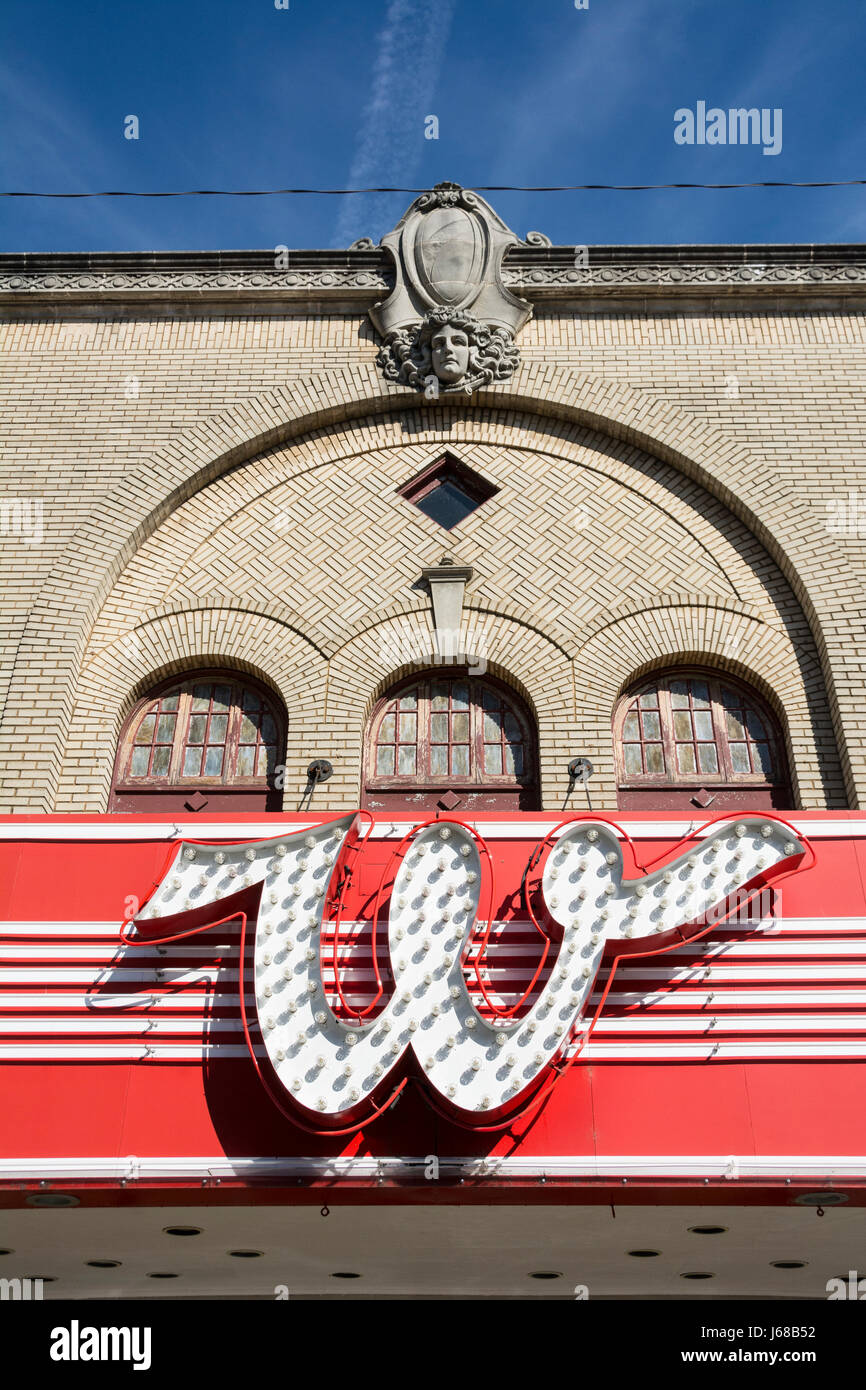 'W' in neon sign on Whiteside Theater in downltown Corvallis, Oregon. Stock Photo