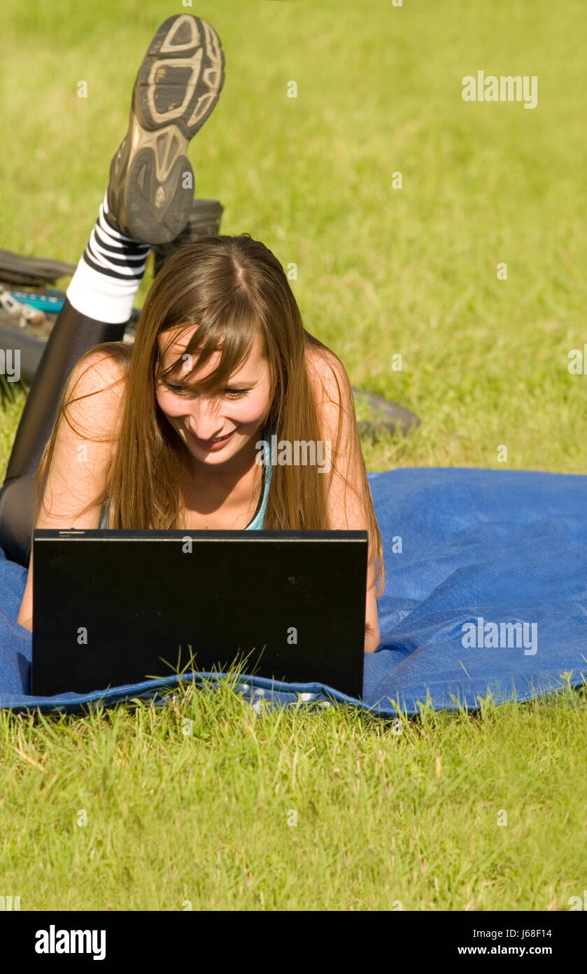 Using Computer Outside woman laptop notebook computers computer outdoor student facilitate ...