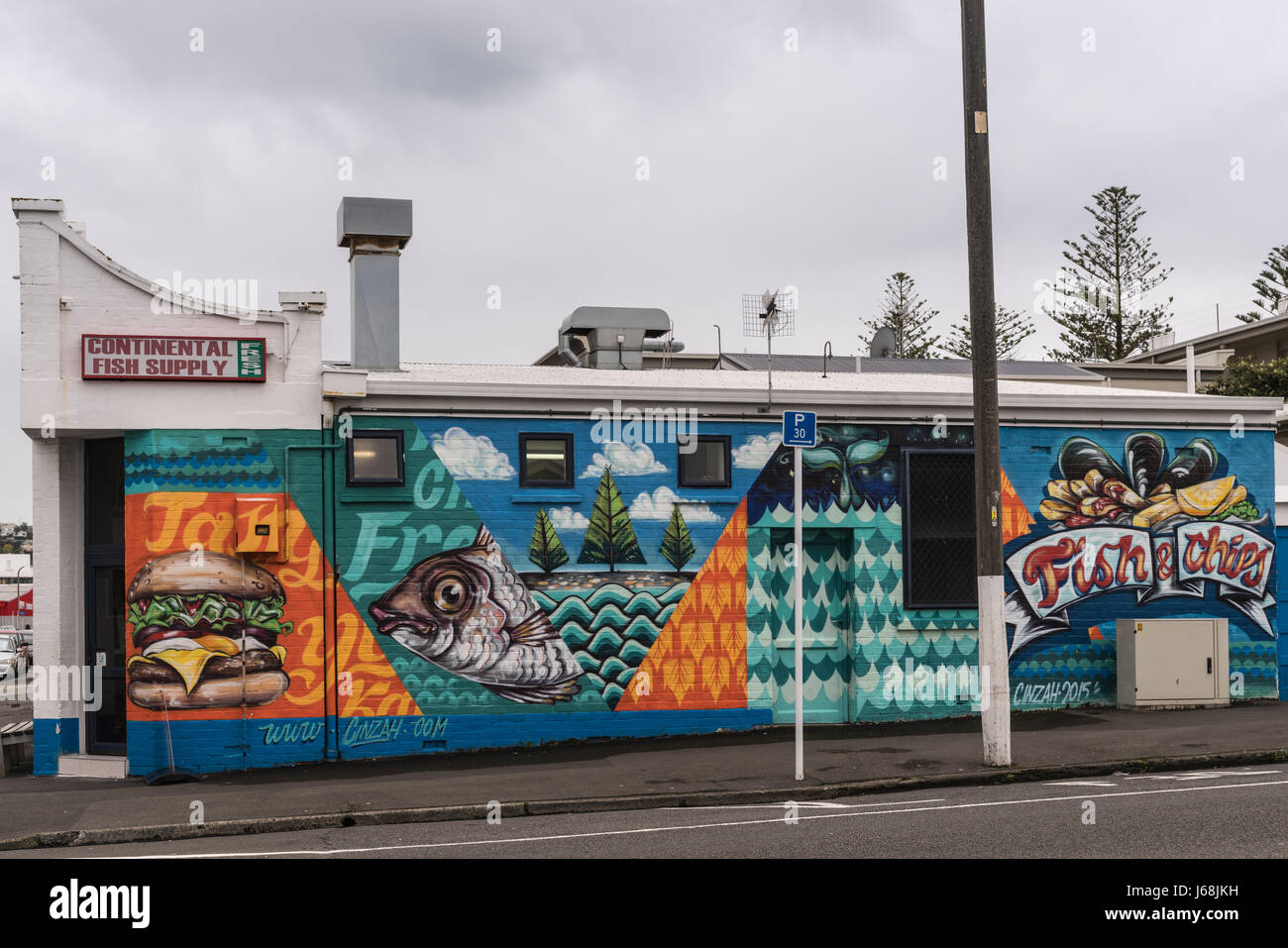 Napier, New Zealand - March 9, 2017: Continental Fish Supply is a corner store doing business as fish market and take-out. Located in folksy neighborh Stock Photo