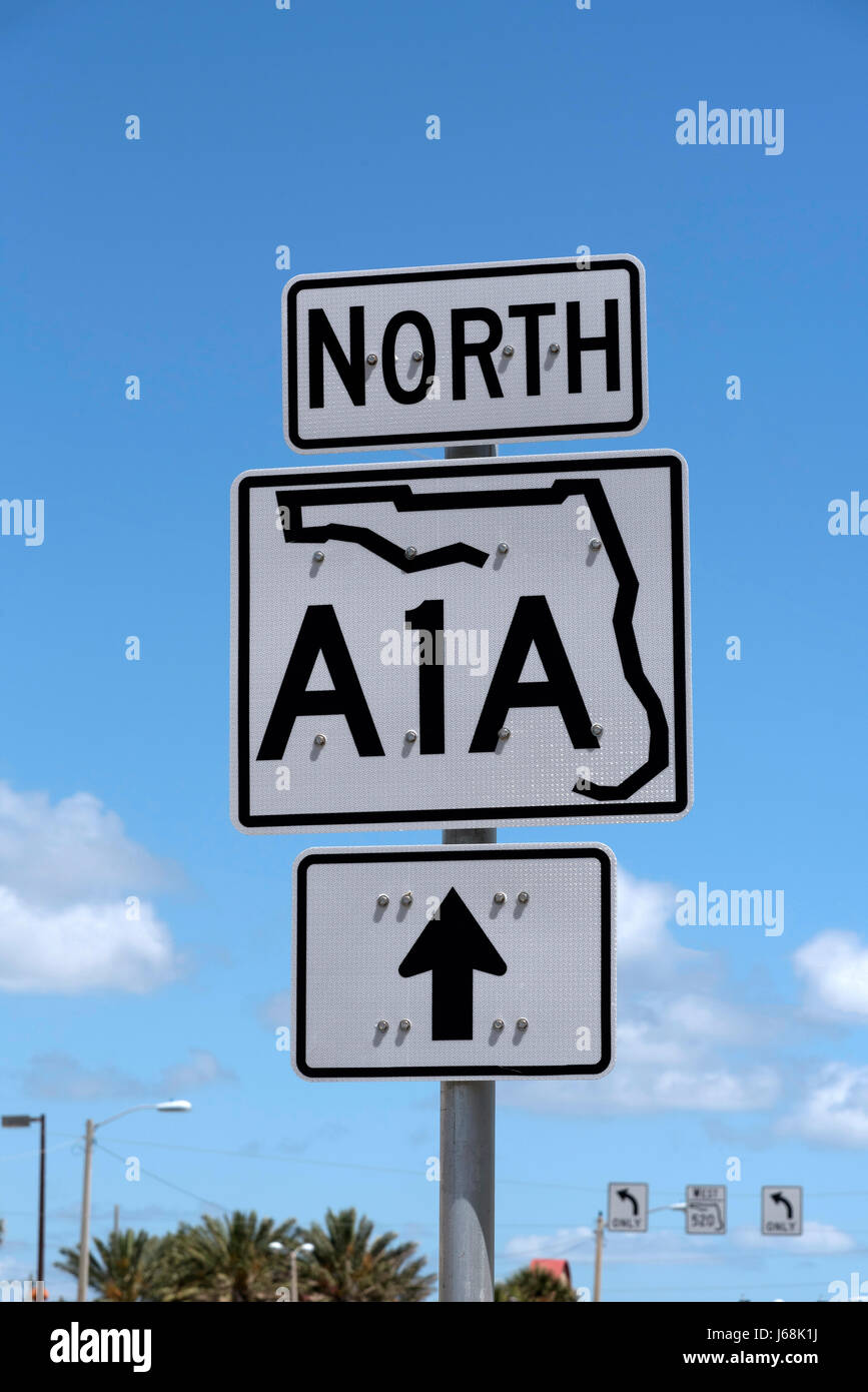Road sign for the North A1A highway at Cocoa Beach Florida USA Stock