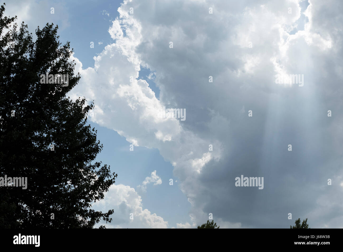 Sunrays Through Cumulus Clouds Stock Photo