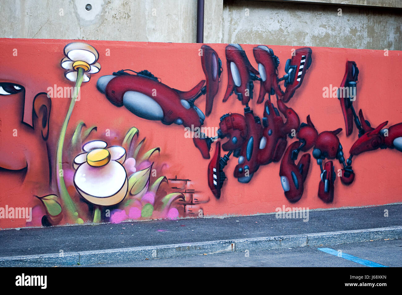 art daub graffiti grafitti urban art colour flower plant wall