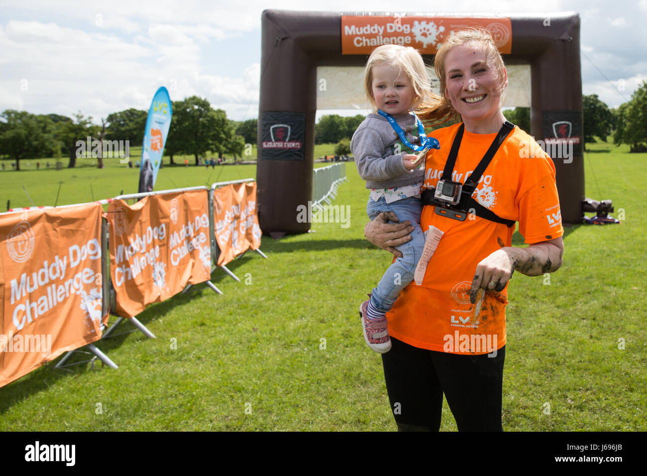 Windsor, UK. 20th May, 2017. Actress Rosie Marcel, who plays consultant cardiothoracic surgeon Jac Taylor in 'Holby City', after competing in the Muddy Dog Challenge obstacle run in Windsor Great Park in aid of Battersea Dogs’ and Cats’ Home. Credit: Mark Kerrison/Alamy Live News Stock Photo