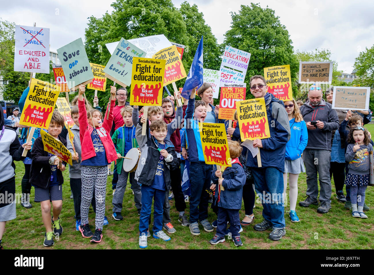 Bristol,UK. 20th May, 2017. School children are pictured as they take part in a protest march in Bristol,the march was held to defend education and to stop the cutting of funding to schools. Credit: lynchpics/Alamy Live News Stock Photo
