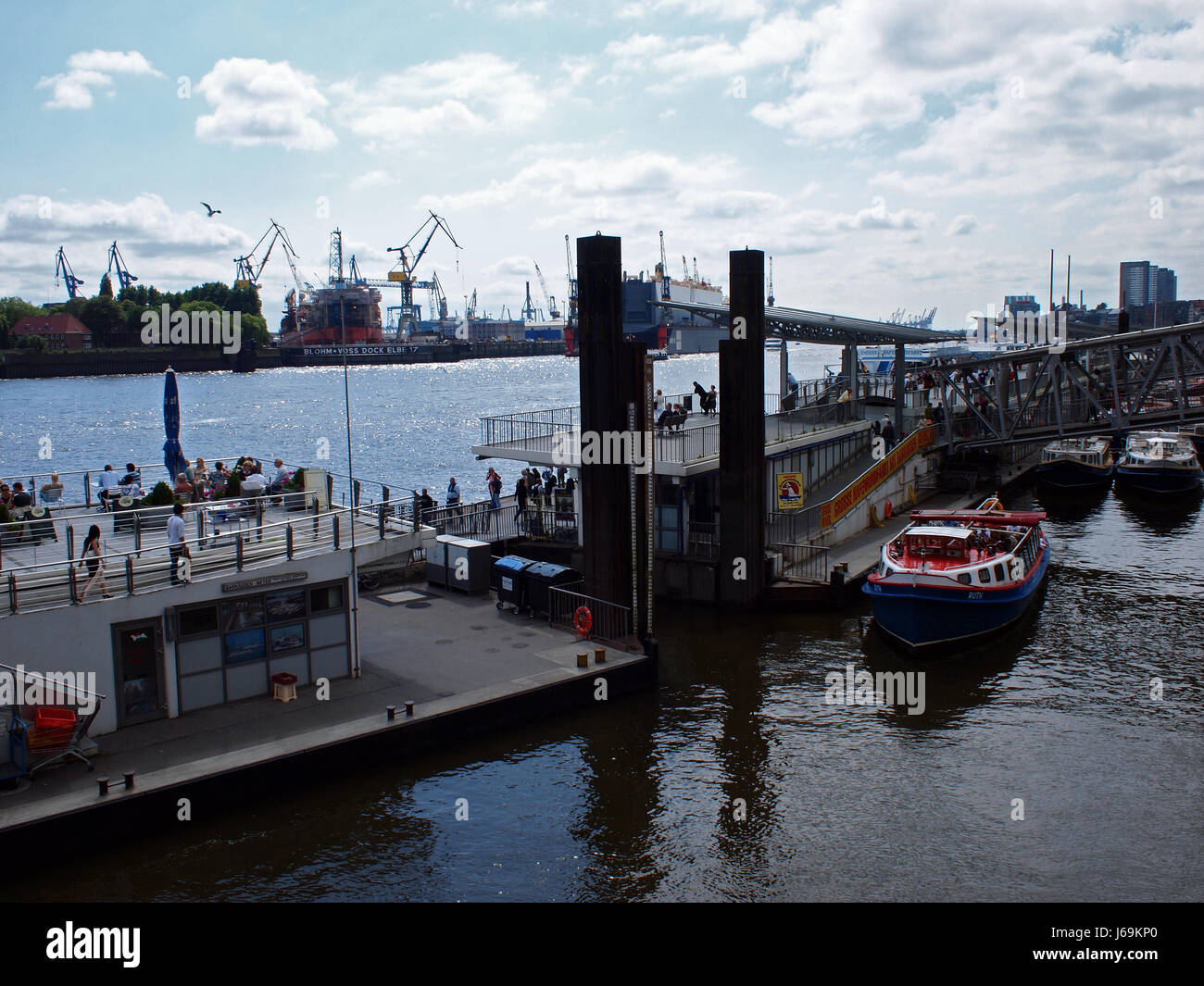 harbor dock hamburg Hanseatic city gangplanks harbours elbe pier ships sailing Stock Photo
