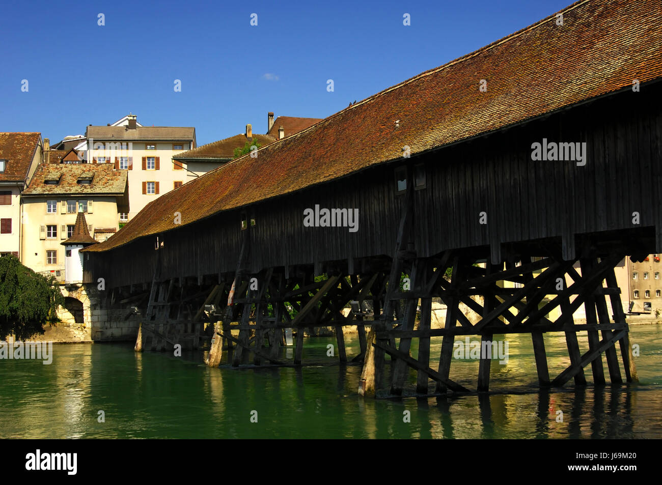 bridge switzerland river water historical city town monument bridge old town Stock Photo