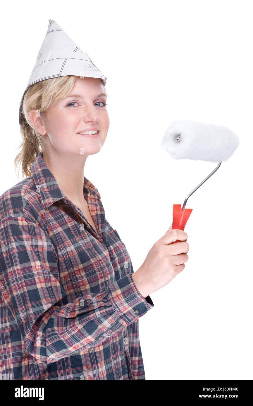 woman with paint roller Stock Photo Alamy