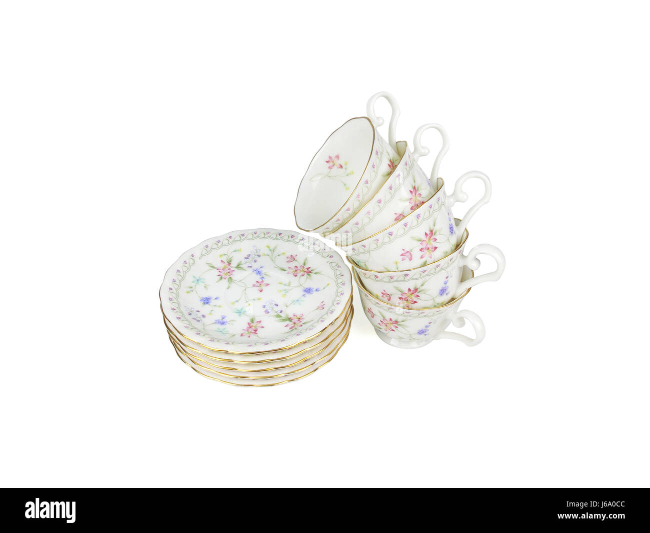 Chinese set of tea cups on white background Stock Photo Alamy