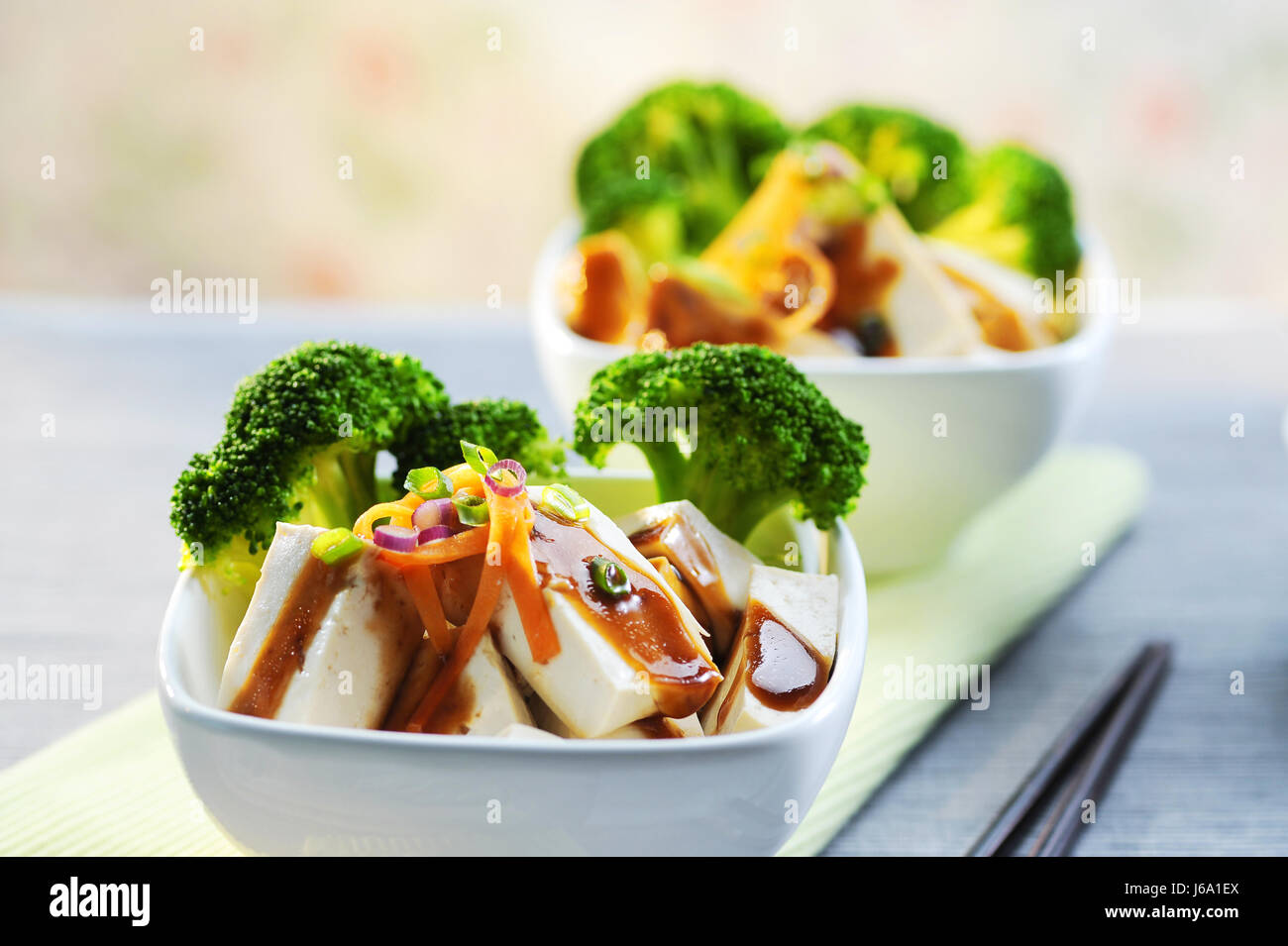 Basa fish tofu with oyster sauce, cauliflower and onion in bowl Stock
